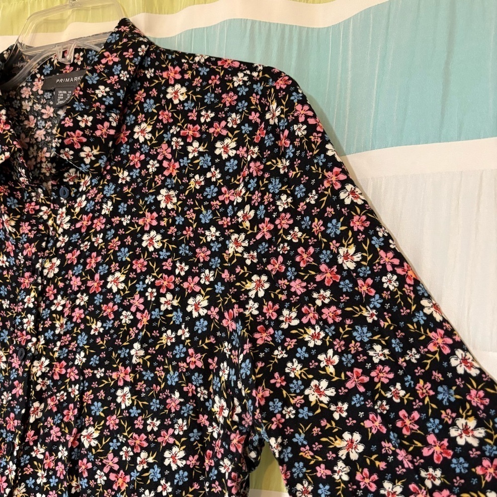 Primark Floral Collared Shirt Dress Long Sleeve Sz 10 - Picture 3 of 8